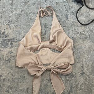 Beige Halter satin top